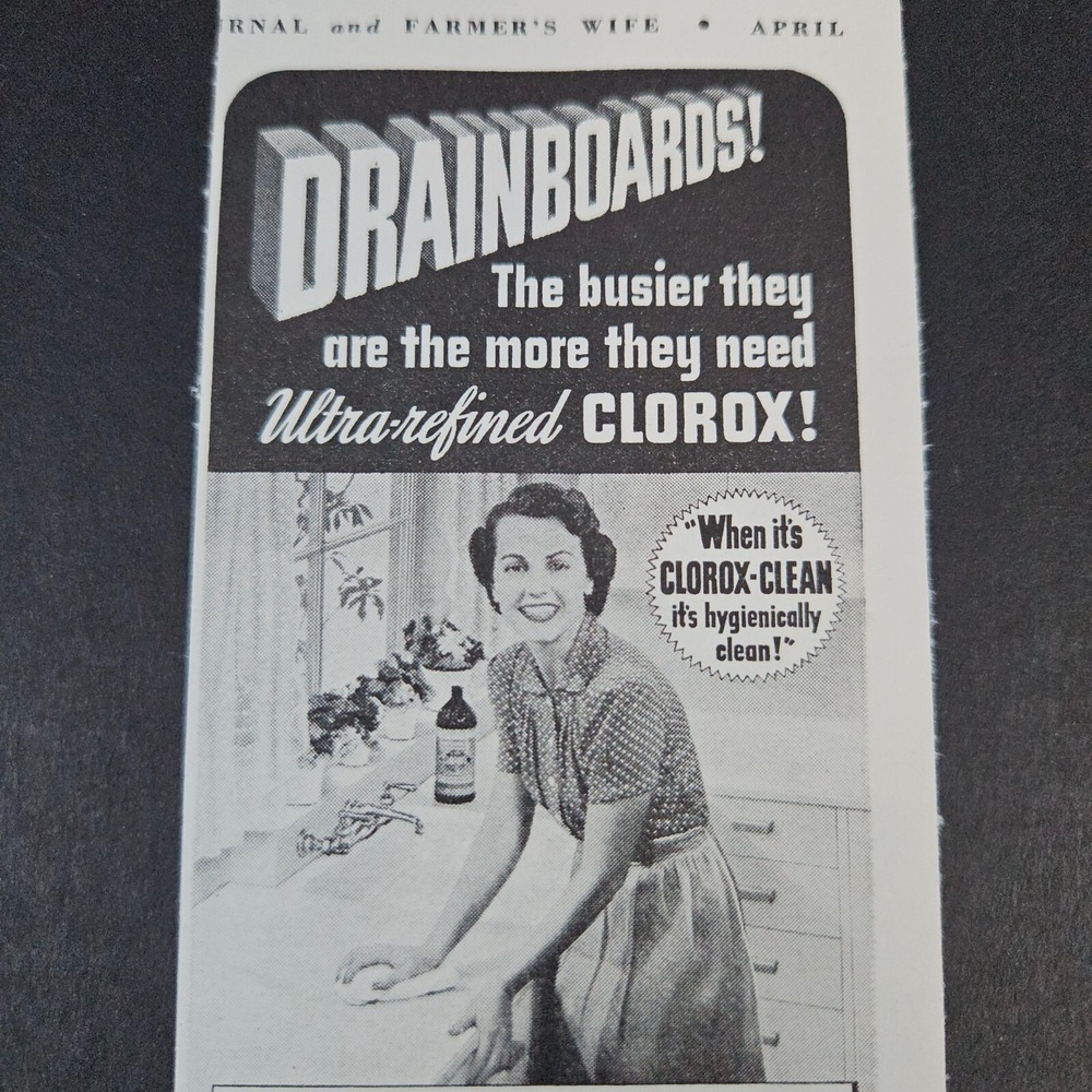 1941 Clorox Ultra-Refined Black & Disinfectant Vintage Print Ad Drainboards
